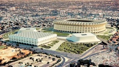 منظور علوي Estadio Aztecaيوضح علاقته بالنسيج الحضري المحيط