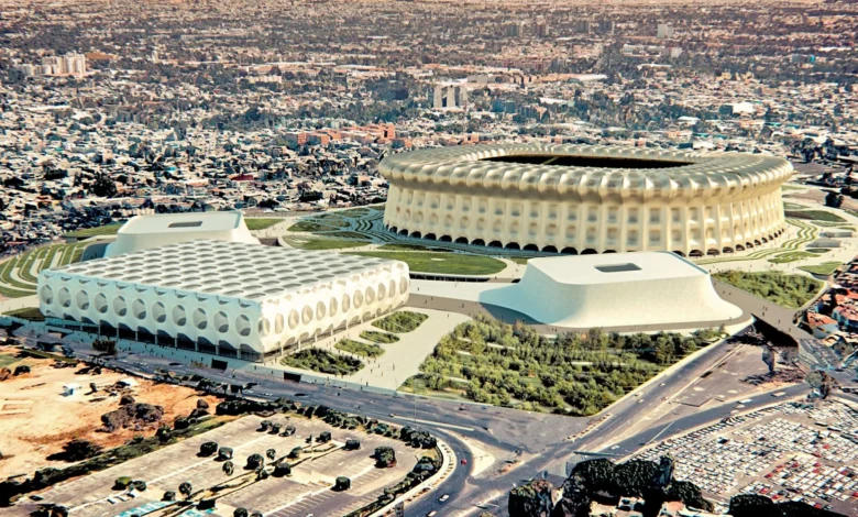 منظور علوي Estadio Aztecaيوضح علاقته بالنسيج الحضري المحيط