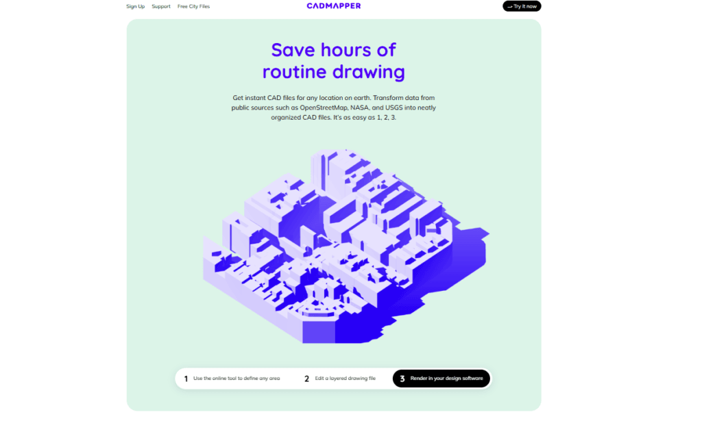 خطط حضري لمدينة عالمية بصيغة ثلاثية الأبعاد إلى سكتش اب عبر موقع Cadmapper.